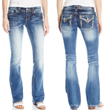 Benutzerdefinierte Mode heiße Frauen Bootcut Wash Denim Baumwolle Jeans